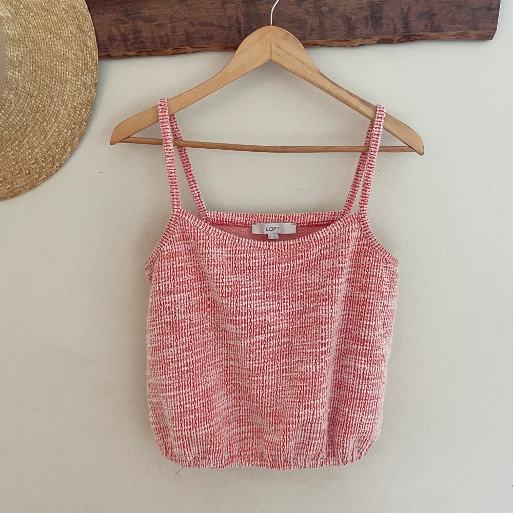 LOFT Womens Orange Ikat Boucle Bubble Hem Cami Sweater Cream Tank Top Size M
